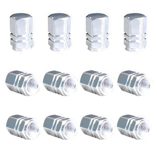 Ziciner Zicine 12 PCS Car Tire Valve Stem Caps, Aluminum Alloy Wheel Valve Covers with Rubber O-Ring, Corrosion Resistant Leak-Proof Tire Air Cap Set, Universal for SUV, Truck, Motorcycle, Bike (Silver)