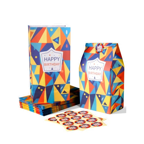 HURSROOR Happy Birthday Party Favor Bags (24 Pack), Kraft Paper Goodie Bags Candy Bags Gift Bags Treat Bags Goody Bags, Birthday Decorations Party Supplies for Kids Girls Boys (C)