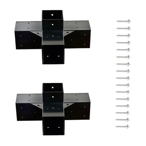 Anman Corner Pergola Brackets Kit 4x4 4-Way Right Angle Corner Woodworks Brackets for Extension Elevated Wood Stand, Workbench Kit Alloy Steel Beams/Pergola/Gazebo Kit (4-Way Corner Brackets (2 PCS))
