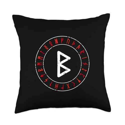 Viking Celtic Mythology Norse Ragnarök Futhark Viking Rune Berkano Runic Circle Norse Mythology Celtic Throw Pillow, 18x18, Multicolor