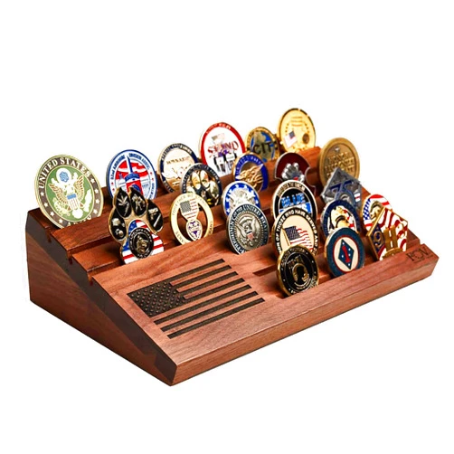 Flags of Valor Desktop Challenge Coin Display, Holds 30 Military Coins, 12’’ x 7.5,’’ 6 Row Coin Holder Made in USA by Veterans, US Flag Military Coin Holder Patriotic Gift