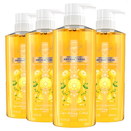 Safeguard Antibacterial Liquid Hand Soap, Micellar Deep Cleansing, Washes Away 99% Bacteria, Made with Natural Moisturizers & Skin Conditioners, PH Balanced, Sparkling Citrus Scent 15.5 oz (Pack of 4)
