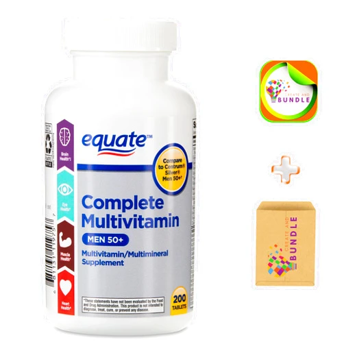 Create and Bundle Equate Complete Multivitamin/Multimineral Supplement Tablets, Men 50+, 200 Count + Createandbundle Sticker