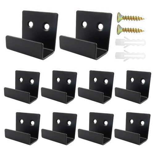 PDETVEO 10PCS Black Stainless Steel Flat J Hook Hanger, Heavy Duty Tile Hanger Brackets for Hook Ceramic Wall Display, Mirrors, Picture, Frame(Large Size)
