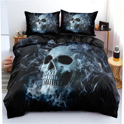 Holiyjog Queen Size 3D Skull Duvet Cover Halloween Bed Set Spooky Bedding Sets for Boys Horror Gothic Bedroom Decor