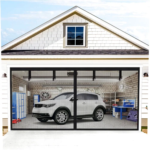UUP Double Garage Door Screen Kit, UUP 16x7Ft Magnetic Mesh Screen for Garage Opening 2 Car, Garage Net Cover, Sturdy Fiberglass Magic Curtain Outdoor for Patio, Porch, Window to Keep Bugs Out, Black