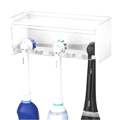 Linkidea Wall Mount Electric Toothbrush Holder with Cover for Bathroom, Wallmount 5 Slots Power Tooth Brush Organizer Compatible with Oral-B iO Series, Philips Sonicare ProtectiveClean (White)