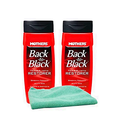 Mothers Back-To-Black Trim & Plastic Restorer (12 oz) Bundle with Microfiber Cloth (3 Items)
