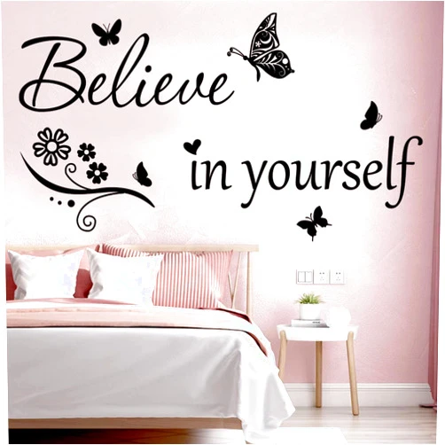 Datesno Inspirational Wall Decal Believe in Yourself Decal Wall Quote Sayings Stickers PVC Wall Sticker Motivational Quote Saying Decal Peel and Stick Art Positive Word Sayings Message Home Office Decor