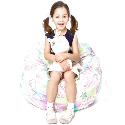 LOLOMLO Stuffed Animal Storage Bean Bag Chair Cover, Hold Kids Plush Toys Blankets Towels Beanbag (Cover Only), Canvas Floor Circle Stuff Sit Seat Sofa with YKK Zipper, Large 32