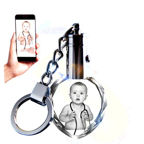 3D innovation Personalized Crystal Keychain Photo with LED Light Custom 2D Laser Etched Key Chain Great Customized Gifts
