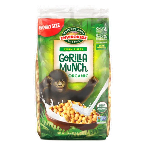 EnviroKidz Organic Gorilla Munch Cereal, 23 oz (Pack of 1), Corn Puffs, Gluten Free, Earth Friendly Packaging, by Nature's Path