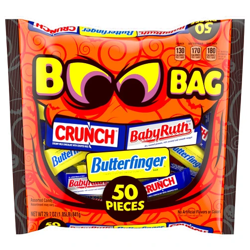 Butterfinger, CRUNCH and Baby Ruth, 50 Count, Candy Variety Pack, Individually Wrapped Assorted Fun Size Halloween Candy, 29.7 oz Bag