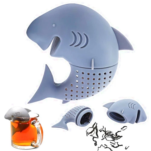 Hary Shark Tea Infuser Funny Animal Shaped Tea Filter Loose Leaf Tea Strainer for Tea Drinkers for Shark Lovers Summer Party Favors Silicone BPA Free Eco-friendly Material 1 Piece Grey By Hary