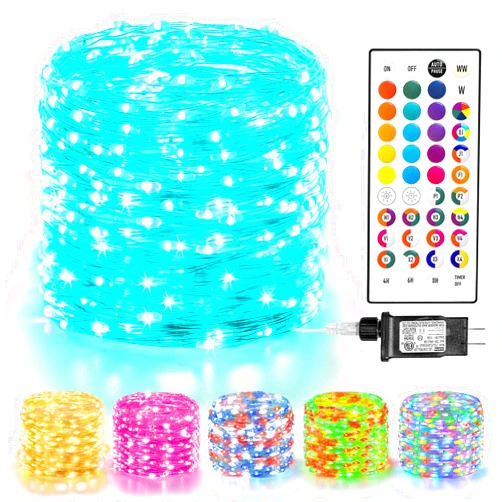 LitHome Led Christmas Fairy Lights Plug in, 200LED 66FT Color Changing Fairy Lights with Remote, 9 Modes Led Christmas Lights Indoor, Red White and Blue Fairy String Lights for Party 4th of July Decor