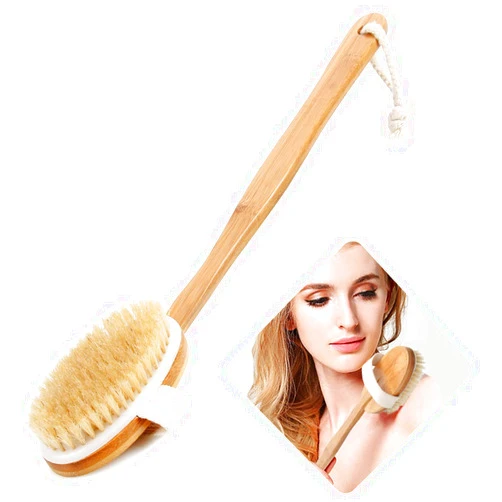 Qlben Bath Body Brush & Shower,Dry Skin Brushing with 100% Natural Boar Bristles & 16 inches Long Bamboo Detachable Handle,Back Scrubber for Exfoliates & Stimulates Blood Circulation-by Qlben