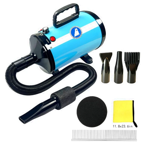 Xapigo High Velocity Professional Dog Pet Grooming Dryer, Pet Grooming Hair Dryer - Dog Hair Dryer with Adjustable Temperature and Speed,with Pet Steel Comb, Pet Towel,Nozzles.(Blue)