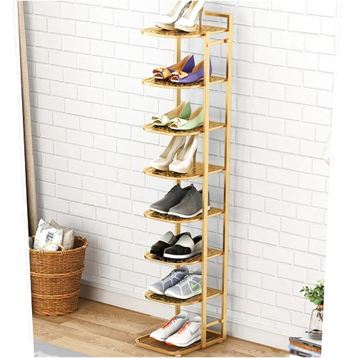 PERTID 10 Tiers Shoe Rack - Vertical Narrow Shoe Shelf Storage Organizer Sturdy Space Saving - Tall Narrow Shoe Rack for Entryway Closet Hallway (Color : Gold, Size : 8-Tier)