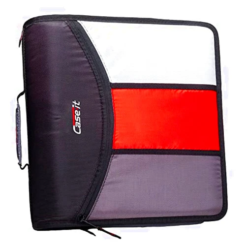 Case it Case-it The Mighty Zip Tab Zipper Binder - 3 Inch O-Rings - 5 Color Tab Expanding File Folder - Multiple Pockets - 600 Sheet Capacity - Comes with Shoulder Strap - Black D-156-B