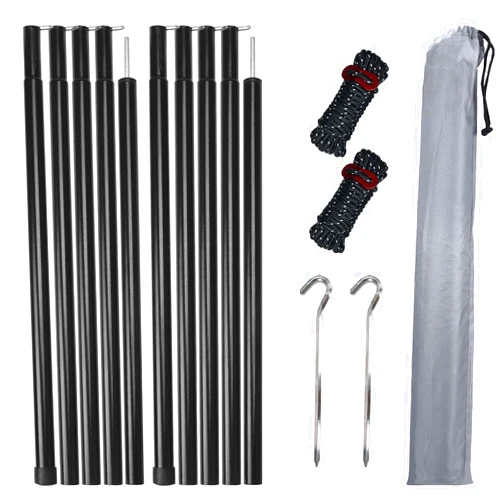 Neween Adjustable Tent Poles Steel Rods Telescoping Tarp Poles for Tent, Rain Fly, Awning, Hiking, Backpacking, Canopy Camping Replacement Set of 2 with Pegs & Reflective Ropes, Black