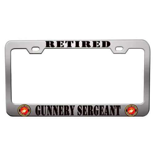 BINGOUO Retired Gunnery Sergeant US Marine Chrome Steel Metal License Plate Frame Auto Car SUV Tag Holder