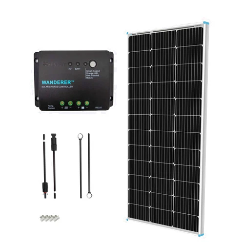 Renogy 100 Watt 12 Volt Solar Panel Starter Kit with 100W Monocrystalline Solar Panel + 30A PWM Charge Controller + Adaptor Kit + Tray Cables + Mounting Z Brackets for RV Boats Trailer Off-Grid System