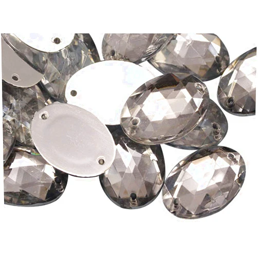 Allstarco 18x13mm Crystal Clear CH38 Flat Back Sew On Oval Beads Acrylic Rhinestones Sewing Plastic Gems with Holes for Jewelry, Clothes, Garment Embelishments, Shoes, Cosplays, Crafts 50 Pieces