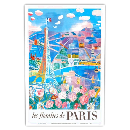 Pacifica Island Art The Flowers of Paris France (Les floralies de Paris) - Eiffel Tower - Vintage Travel Poster by Raoul Dufy c.1959s - Master Art Print (Unframed) 12in x 18in