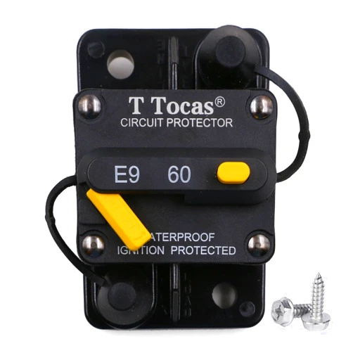 T Tocas 60 Amp Boat Battery Switch Circuit Breaker for Trolling Motor Boat with Manual Reset,Waterproof,12V- 48V DC (60a