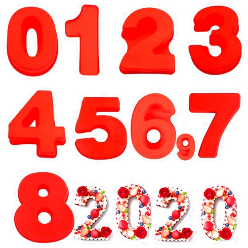 Goldbaking 10 Inch 9 pieces Large Size Number Moulds Baking Forms Silicone Number Mold Cake Pan (10 inch)
