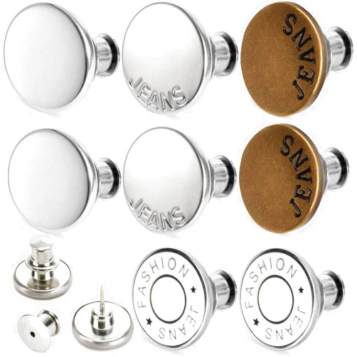 TOOVREN [Upgraded] 8 Sets Jean Buttons Replacement No Sew Needed,TOOVREN Jean Button Pins,Perfect Fit Instant Button Jean,Button Clips,Removable Adjustable Jean Button,Metal Button Adds Pants Waist in Seconds