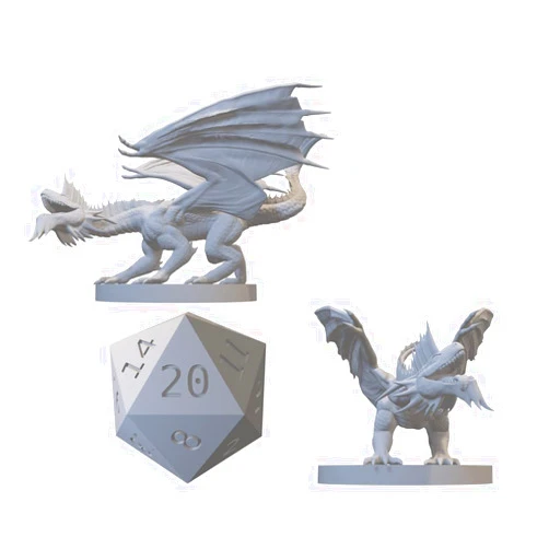 Handmade 3D Printed Dragon Miniature for DND Pathfinder RPG Unpainted Resin 28mm-32mm (Silver Dragon Wyrmling)