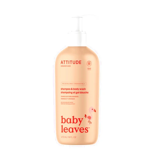 ATTITUDE 2-in-1 Shampoo and Body Wash for Baby, EWG Verified, Dermatologically Tested, Vegan, Orange and Pomegranate, 16 Fl Oz