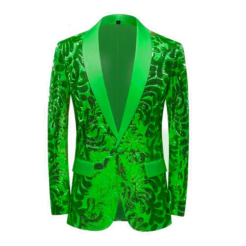 LiveZou Men's Slim Fit Shiny Sequins Tuxedo Blazer One Button Suit Jacket for Dinner Prom Party Wedding