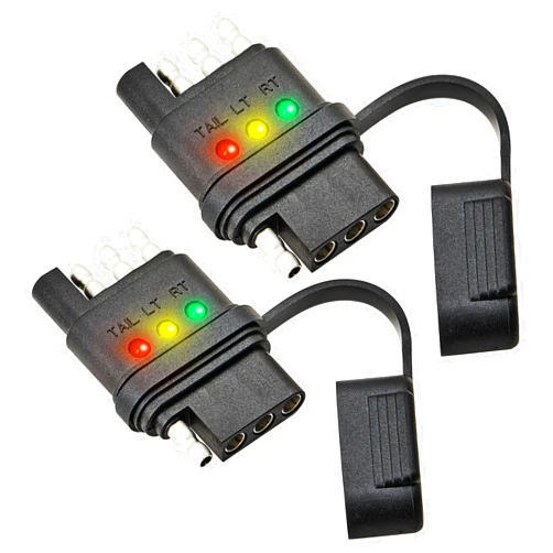 Oyviny 4-Way Flat Trailer Wiring Tester 4 Pin Male and Female Trailer Tester with Bright Indicators, Double End Design 4 Pin Trailer Light Tester 2PCS