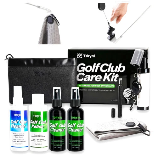 Tdrynl Pro Golf Club Care Kit – Cleaner, Polish, Brush, Groove Sharpener, Grip Cleaner, Magnetic Towel & Leather Bag – Restores Clubs, Removes Rust & Scratches, Renews Tackiness – Golf Gifts for Golfers