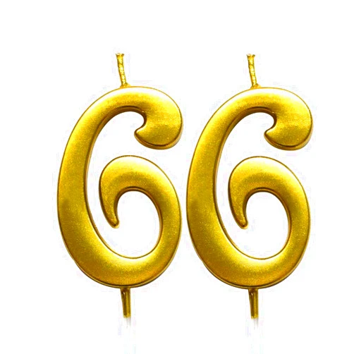 MAGJUCHE Gold 66th Birthday Numeral Candle, Number 66 Cake Topper Candles Party Decoration for Women or Men
