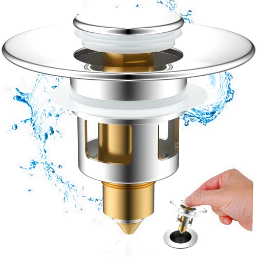 Hibbent All Metal Universal Bathroom Sink Stopper, for 1''~1.8'' Basin Pop Up Sink Drain Strainer, Upgraded Brass Bullet Core Push Type Sink Stopper, Stainless Steel Anti Clogging Drain Filter, Chrome