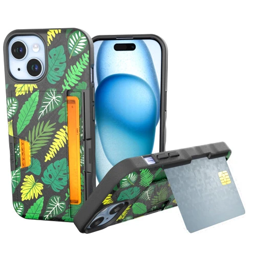 Smartish® iPhone 15 Wallet Case - Wallet Slayer Vol. 2 [Slim + Protective] Credit Card Holder w/Kickstand - Drop Tested Hidden Card Slot Cover Compatible w/Apple iPhone 15 - Leaf Me Alone