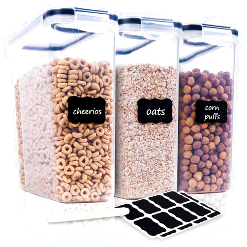 FOOYOO Cereal Containers Storage Set - 3 Piece Airtight Large Dry Cereal Container (135.2oz), BPA Free Dispenser Plastic Cereal Storage Containers with 16 Labels & Pen