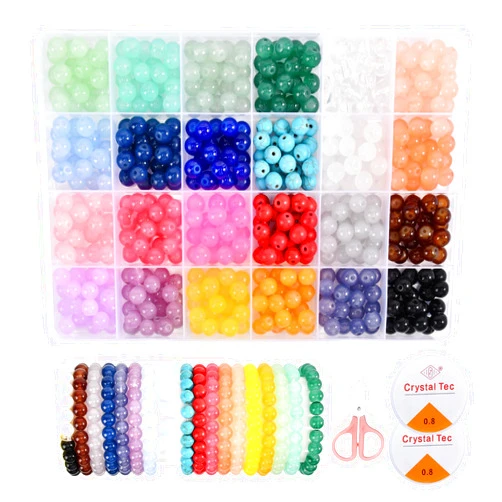 JIYIEW 8mm Glass Beads for Jewelry Making 24 Color DIY Crystal Gemstone Loose Beads Bracelet Neacklace Making Kit Round Spacers Stone Beads for Adults Jewelry Making Supplies (Style C)