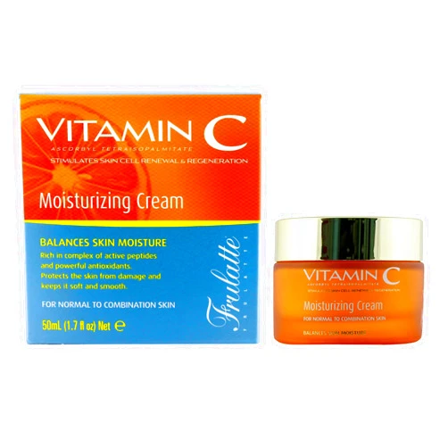 Frulatte Vitamin C Face Moisturizer Cream with extracts of aloe vera, shea butter, jojoba, green tea and chamomile - Enriched with vitamin E for daily facial hydration - for normal to combination skin