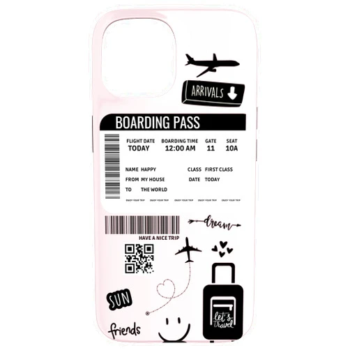Annalisse Designs Co. iPhone 15 Cute Airplane Boarding Travel Pass Happy Doodle Blush Pink Case