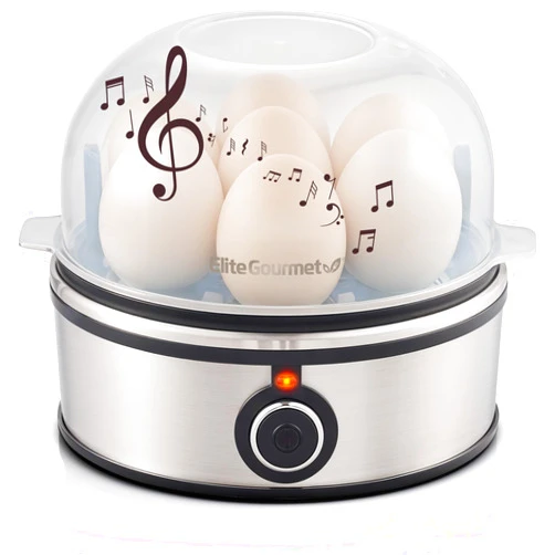Elite Gourmet EGC855SS Easy Egg Cooker, 7-Egg Capacity, Soft, Medium, Hard-Boiled, Omelets, Poached Eggs, Plays Melody when Done, Auto Shut-Off, Measuring Cup, Stainless Steel