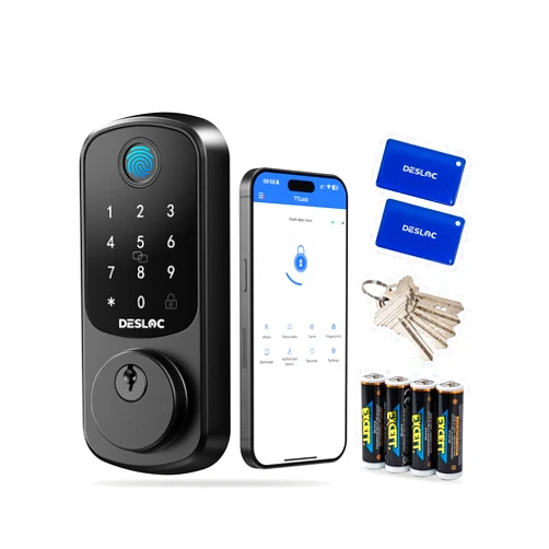 DESLOC B200 Fingerprint Smart Door Lock, Keyless Entry Door Lock, App Control, Easy Installation, Front Door Smart Deadbolt Lock, Touchscreen Keypad, Emergency Power Port, 12 Months Battery, IP54