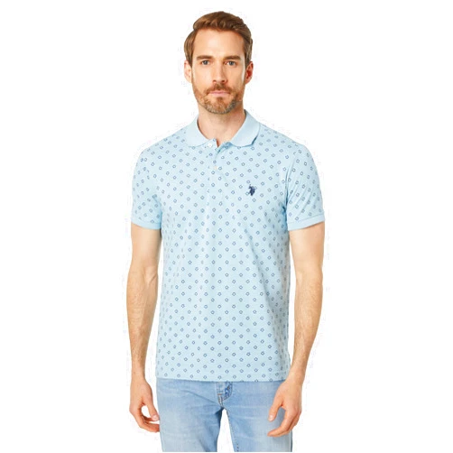U.S. Polo Assn. Short Sleeve Ditzy Flowerprint Slim Fit Knit Shirt Yale Blue Heather MD