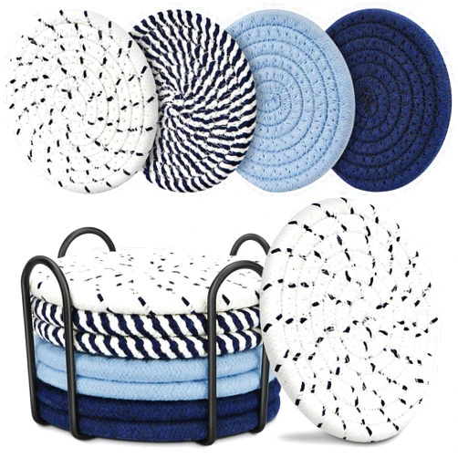 Smgmg Blue Coaster, Drink Coasters, 8 PackCup Coasters, Kitchen Table Decor, Table Decor for Living Room, Bar Accessories for The Home Bar Set, Coaster Set for Wooden Tabletop Protection Table