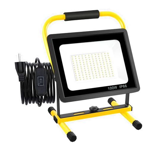 Gopretty 100W LED Work Light, 12000LM Super Bright Portable Shop Lights With Stand, 800W Equivalent, Waterproof, 16ft Cord with Plug & Switch, 6000K Daylight for Workshop, Construction Site, Job Site