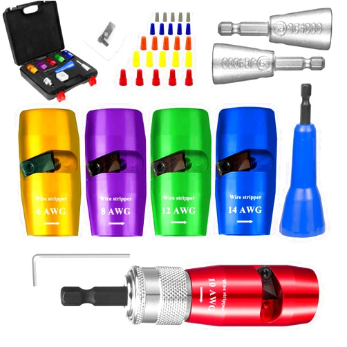 ToolinHand 36 in 1 Wire Stripper Tool Set for Drill, Professional AWG 14-12-10-8-6 Gauge Wire Stripper Set and Wire Twister Tool for Drill, Electrical Tool Set with 25 Wire Caps for Man/Home DIY