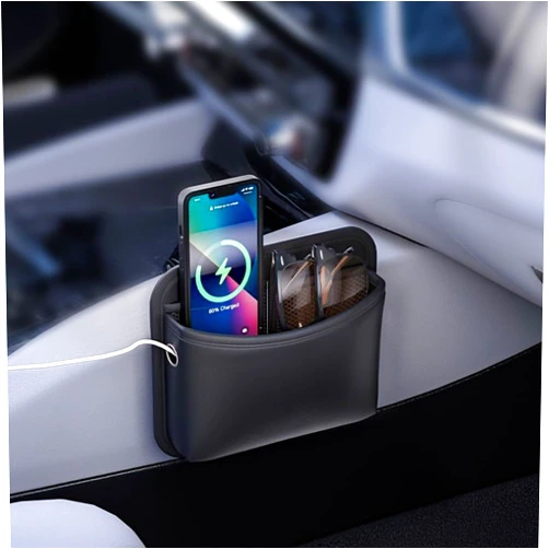 Cartisen Car Seat Side Pocket Organizer - PU Leather Auto Door Console Mini Storage Bag for Keys, Phone, Sunglasses, Registration, and Documents (Black)